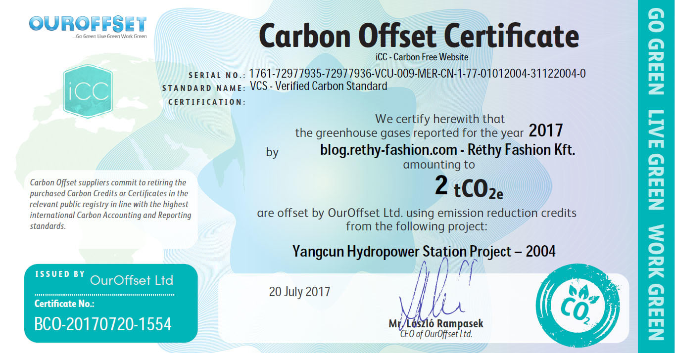 Nagyításhoz Klikk a képre >> Vállalati felelősségvállalás - Carbon Offset | Réthy Fashion Kft.