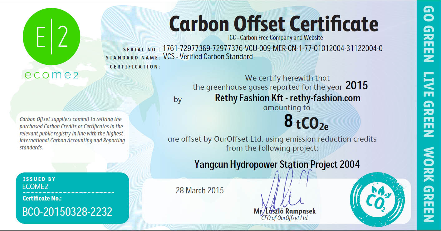 Nagyításhoz Klikk a képre >> Vállalati felelősségvállalás - Carbon Offset | Réthy Fashion Kft.
