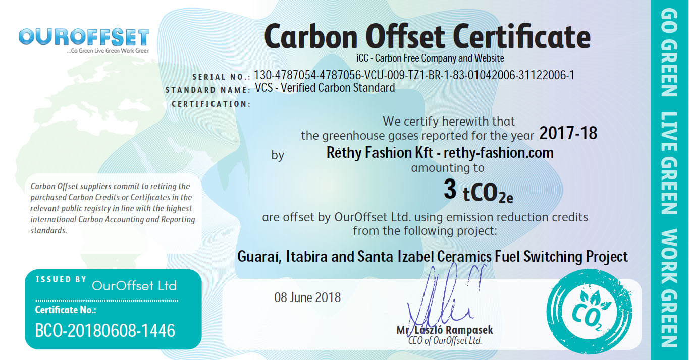 Nagyításhoz Klikk a képre >> Vállalati felelősségvállalás - Carbon Offset | Réthy Fashion Kft.