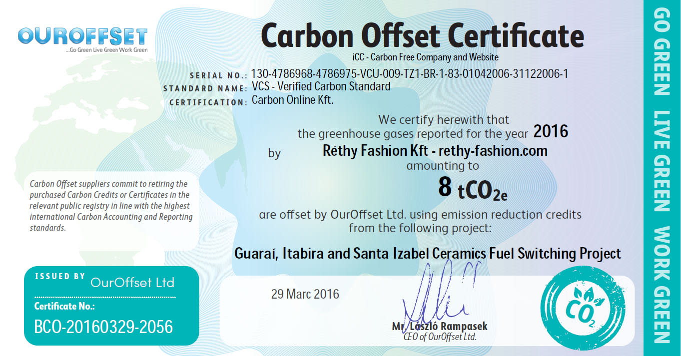 Nagyításhoz Klikk a képre >> Vállalati felelősségvállalás - Carbon Offset | Réthy Fashion Kft.