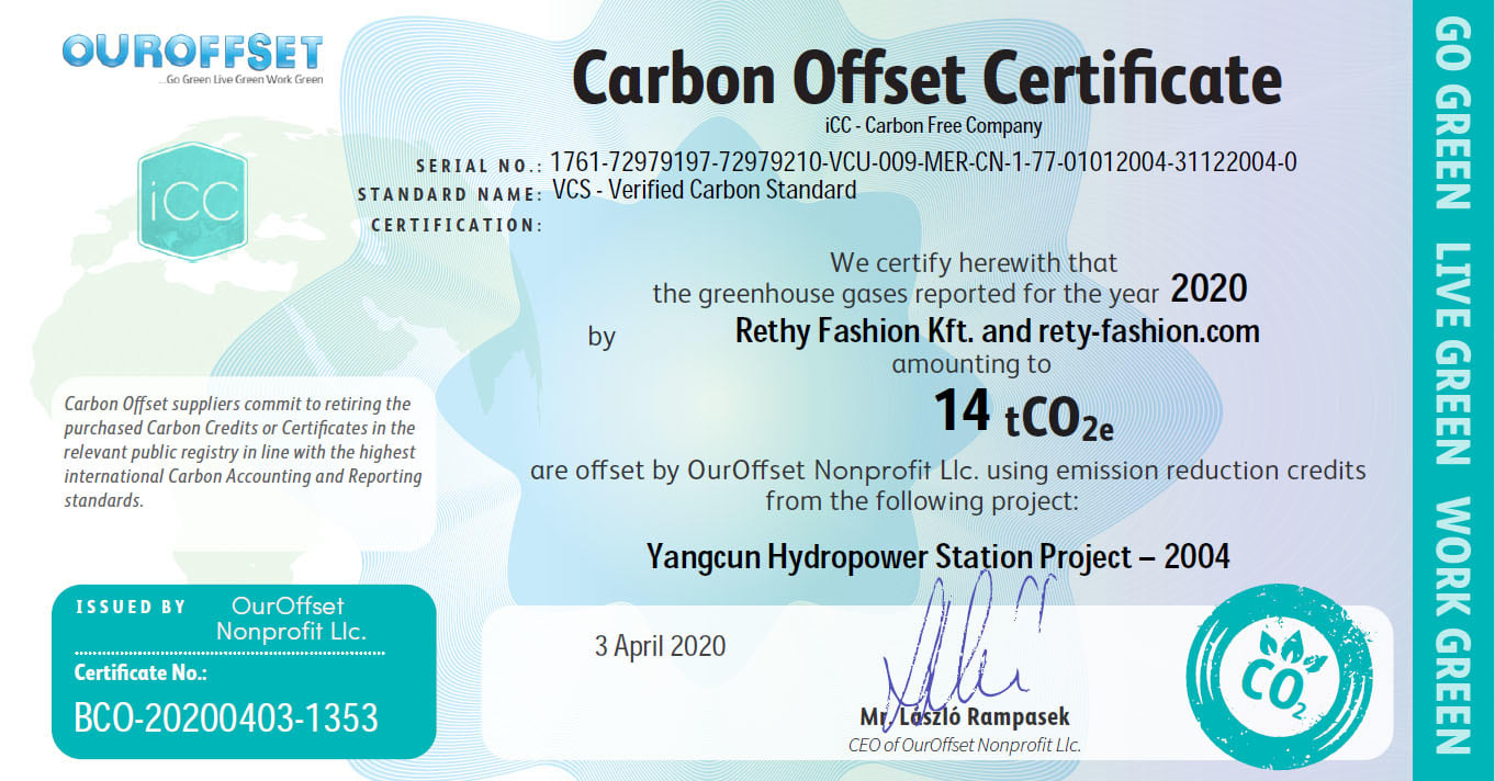 Nagyításhoz Klikk a képre >> Vállalati felelősségvállalás - Carbon Offset | Réthy Fashion Kft.